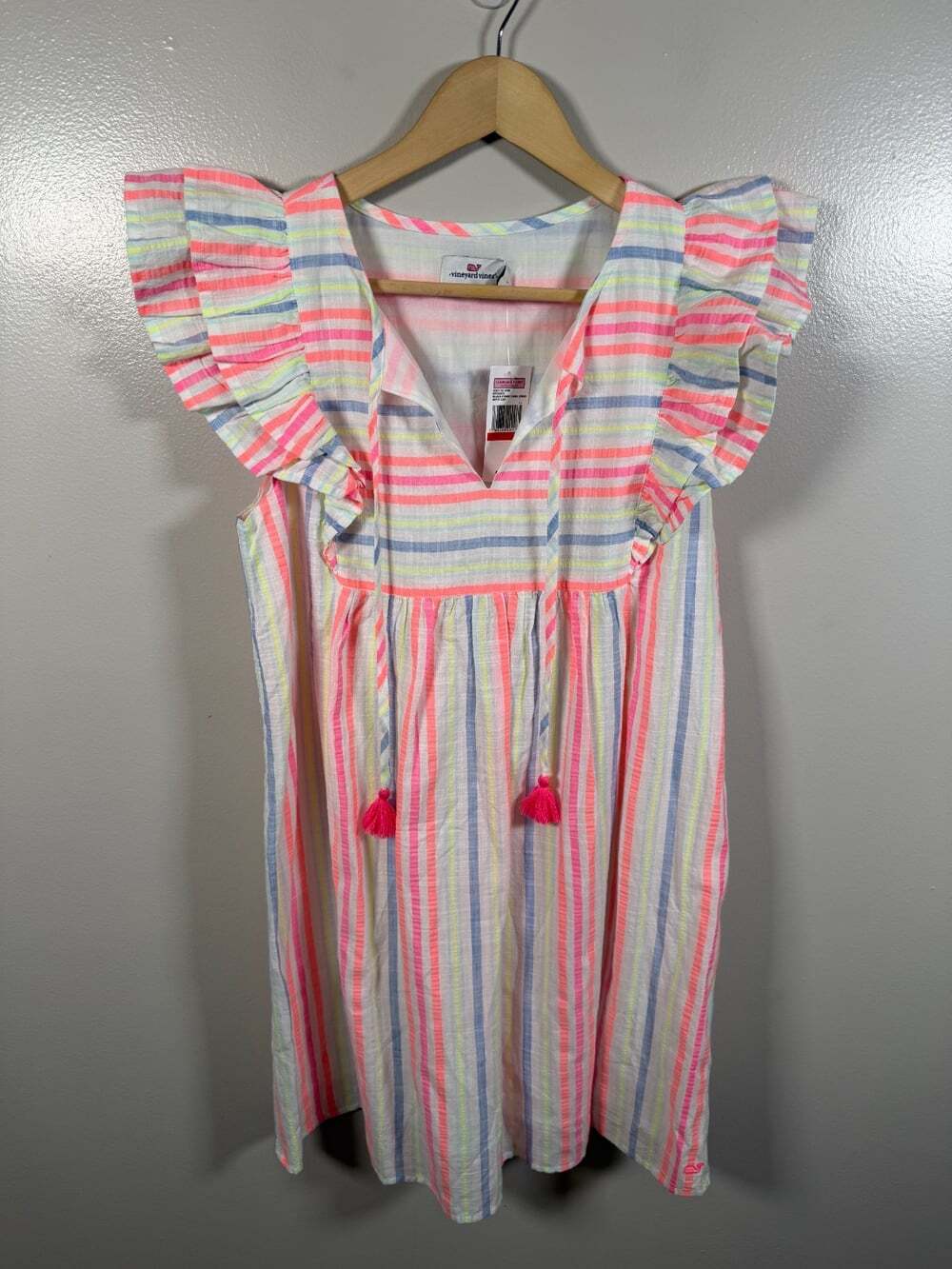 Vineyard Vines Guava Striped Tunic Dress Size XS Flutter Sleeve Preppy Sorority